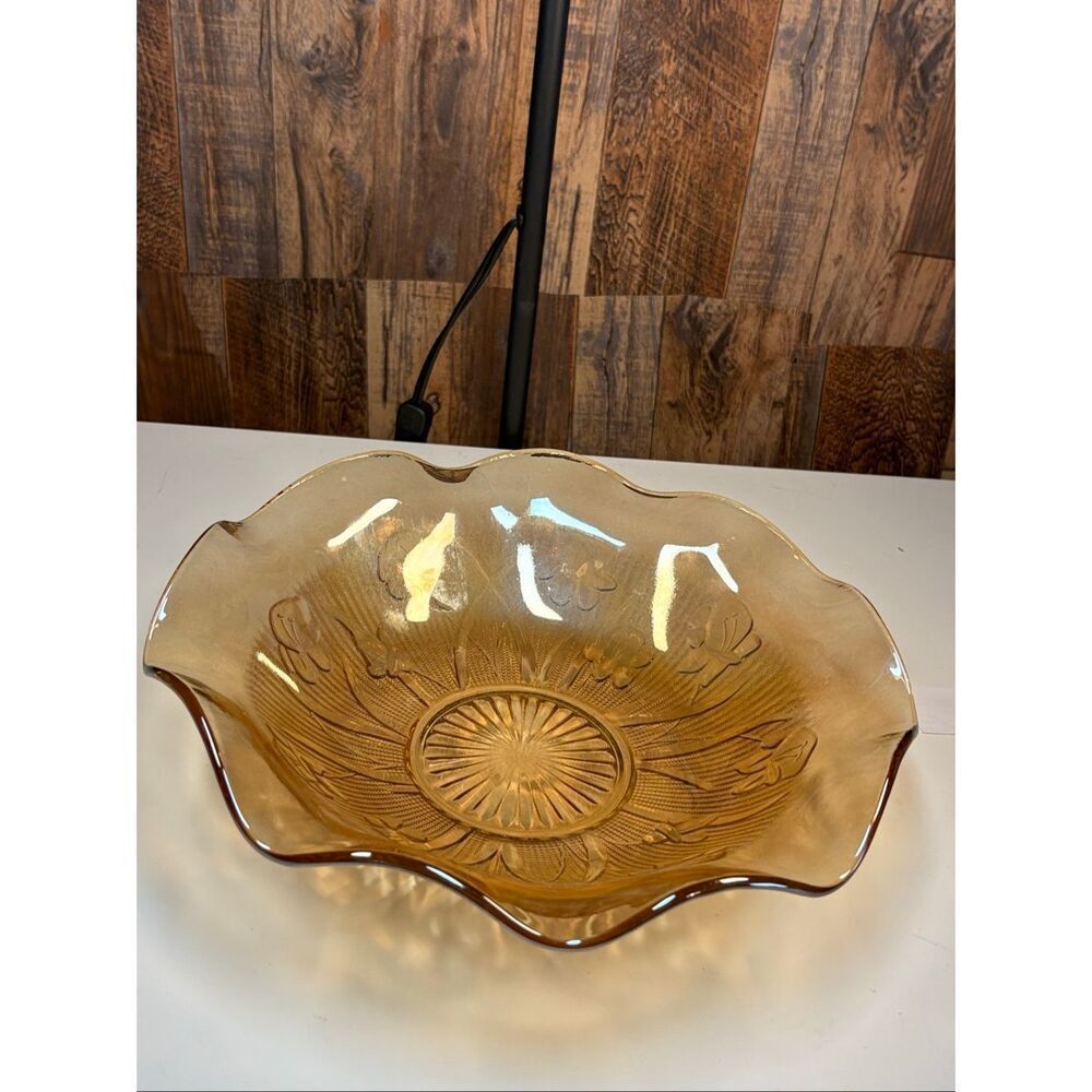 Vintage Elegant Embossed Glass Serving Bowl